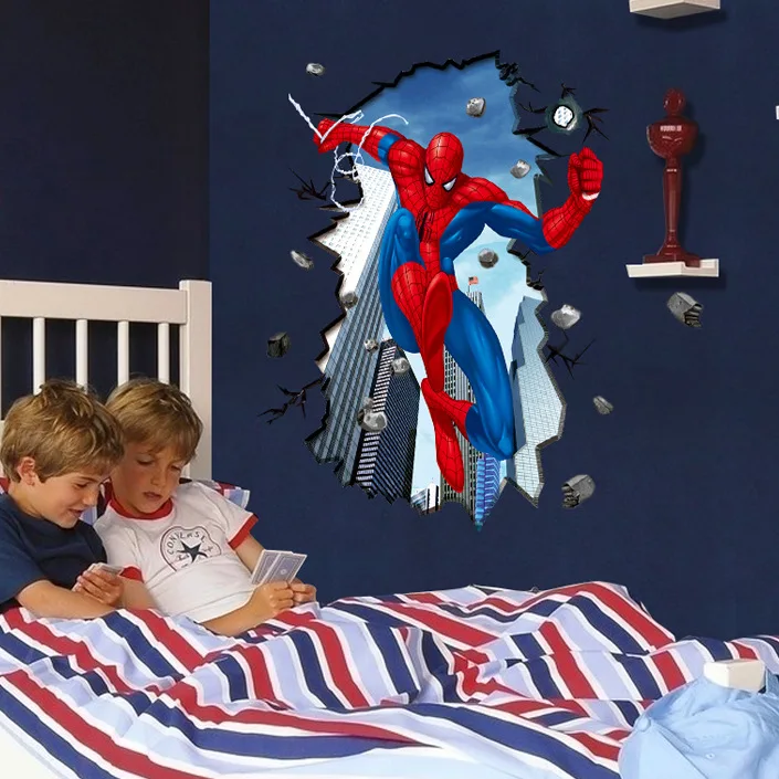 

3D Spider-Man Wall Stickers for Kids Rooms Large Living Room Sofa Background creative Stickers Home Decor