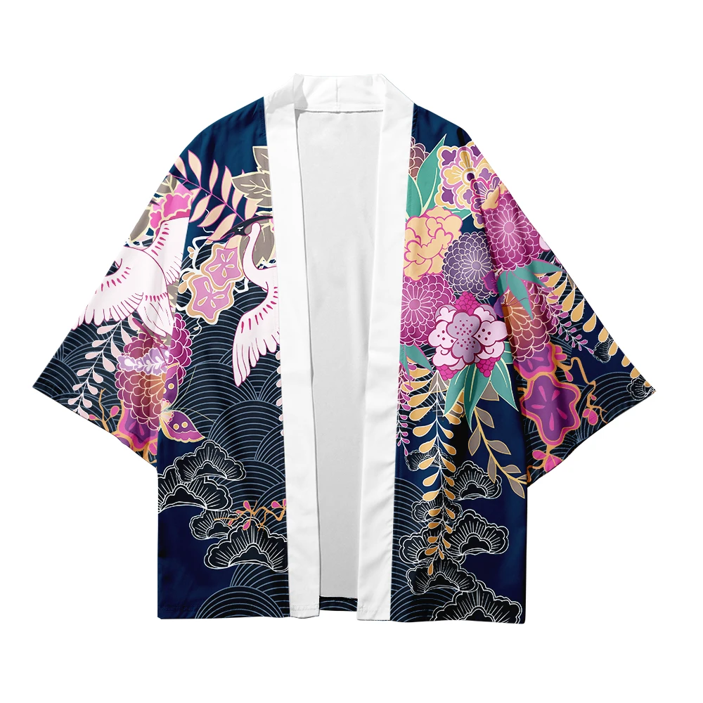 Японский рукав летучая мышь Haori Yukata кимоно летнее Кимоно Кардиган для мужчин Уличная 3D футболка кран суши костюм самурая кимоно