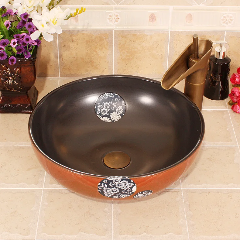 Europe Vintage Style Hand Painting Art Blue Countertop modern bathroom vanity (4)