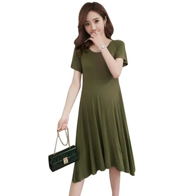 New Modal Pregnant Women Dress Clothes for Maternity Short Sleeve O-neck Dress Vestidos Clothes Pregnancy Clothing Plus Size