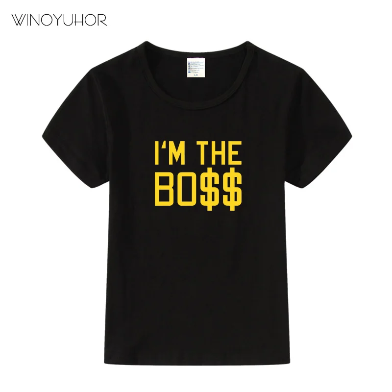 Летняя футболка для маленьких мальчиков и девочек детские повседневные футболки с короткими рукавами, хлопковые топы с принтом «I'm The Boss», детские футболки От 2 до 11 лет - Цвет: Black