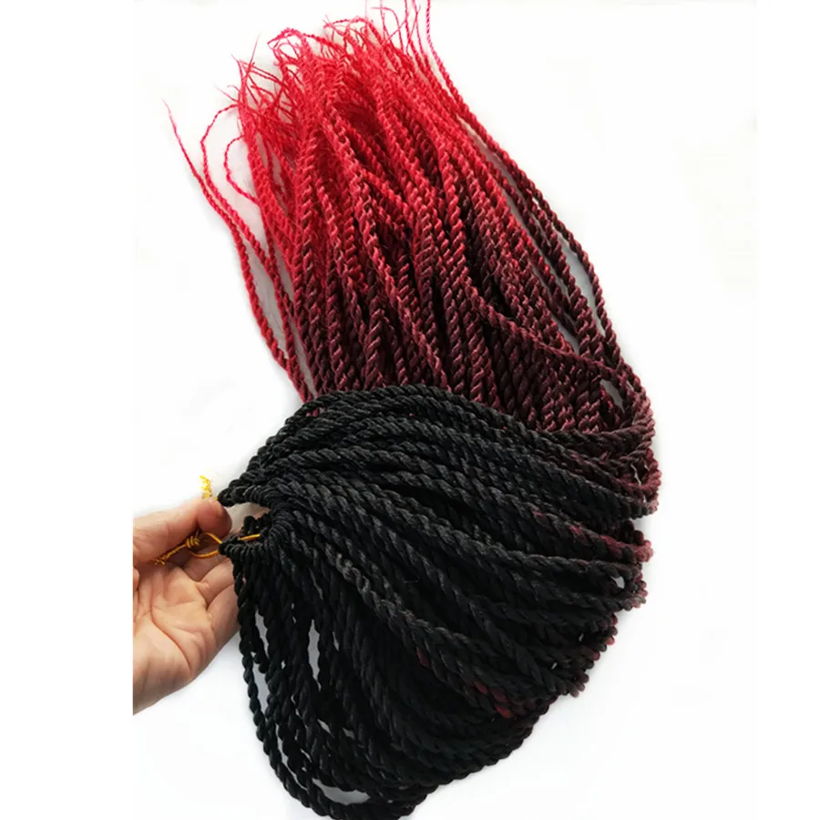 Pervado волос 18 дюймов черный Burg красный 3 тон Ombre Сенегальский крутить косы волосы химическое крючком предварительно петли плетение волос