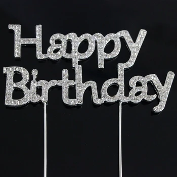 

2018 Top Fashion New Arrival Bruiloft Preserved Flowers Hen Party Birthday Crystal Cake Toppers Sparkling Bling (happy )