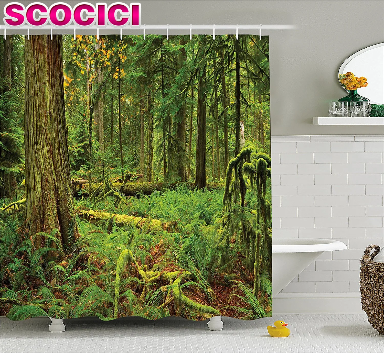 Farm House Decor Shower Curtain Idyllic Lush Rainforest in Canadian