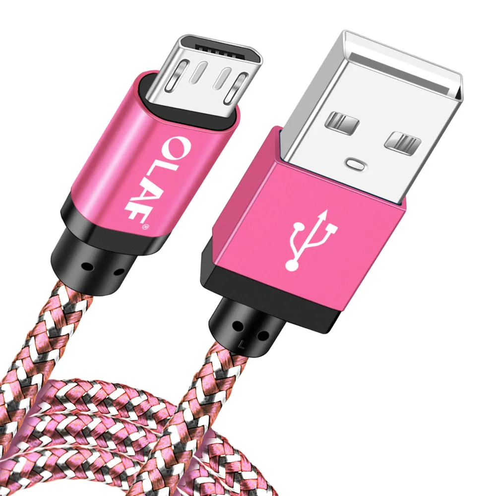 Олаф 1 м 2 м 3 м микро USB кабель 2А нейлон плетение Быстрая зарядка USB кабель для передачи данных для samsung для Xiaomi USB ЗУ для мобильного телефона шнур - Цвет: Pink