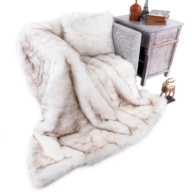 Battilo 51 X 67 Inches Luxury White Fox Faux Fur Throw Blanket in