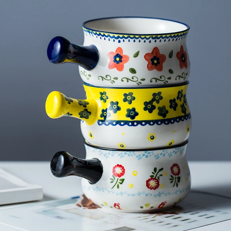 Японский стиль Национальный Ветер ручка Чаша Бытовая с ручкой керамическая чаша креативная чаша для завтрака миска для овсяной каши салатник клейкий