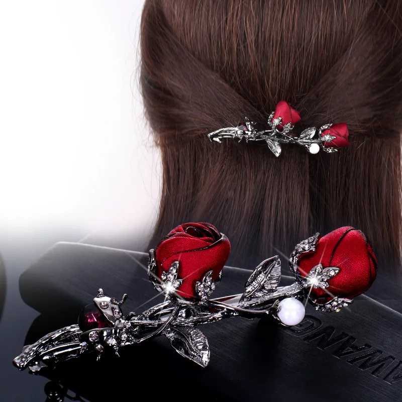 

Korean Style Creative Alloy Rose Rhinestone Hair Accessories for Women Lovely Ponytail Girl Hair Accessories Hairpin Female 2019