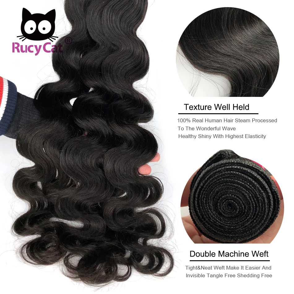 RucyCat 32 34- 40 Inch Brazilian Virgin Hair Body Wave Weave Bundles 100% Human Hair 1/3/4 Bundles Natural Color Hair Extensions