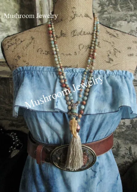 Длинное Бохо шикарное ручной работы опал Африканское ожерелье с бусинами и подвесками