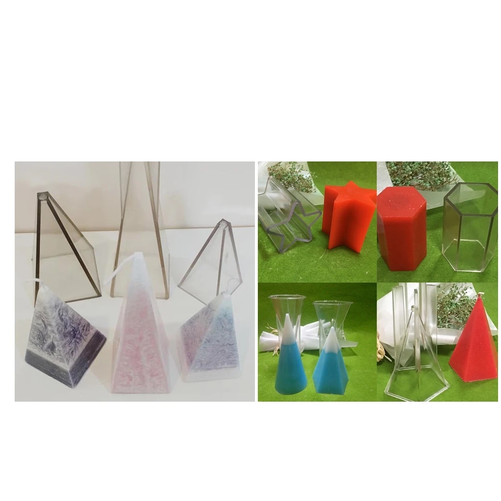 2 Pieces  Clear Hexagon & Pyramid Shaped Candle Mould Soap Mold For Candle Making Models