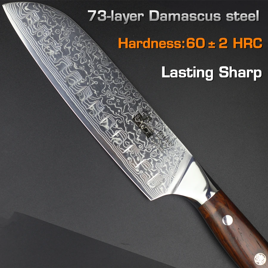 Японский нож santoku vg10 7 &quotдамасский стальные кухонные ножи красивый ручка из