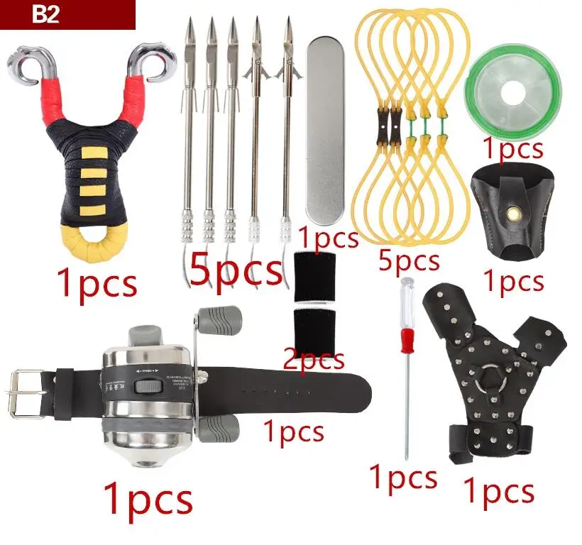 Мощный многофункциональный стрельба из лука лук Рыбалка Стрельба рыба Рогатка катапульта для охоты лук Рыбалка слинг стрелы комплект Дартс - Цвет: B2