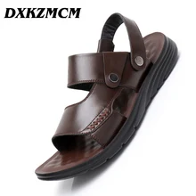 DXKZMCM/Мужская обувь из натуральной кожи; летние новые мужские сандалии; модные пляжные шлепанцы