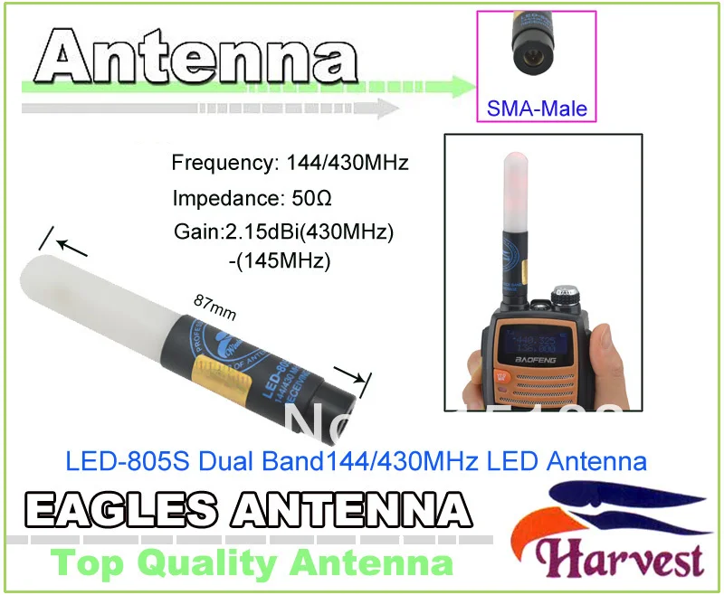 UV5R Ham Radio LED Телевизионные антенны SMA-соединителя Оригинал Урожай LED-805S Dual Band 144/430 мГц LED Телевизионные антенны для baofeng UV-5R Радио