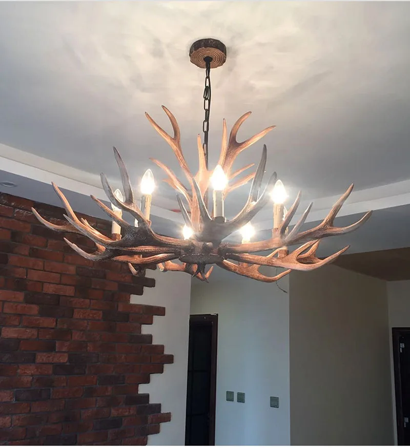 Europe E14 6 8 10 Heads American Deer Horn Antler Pendant Lamp Resin Antler Lampshade Parlor Hall Decor Suspension Luminaire C