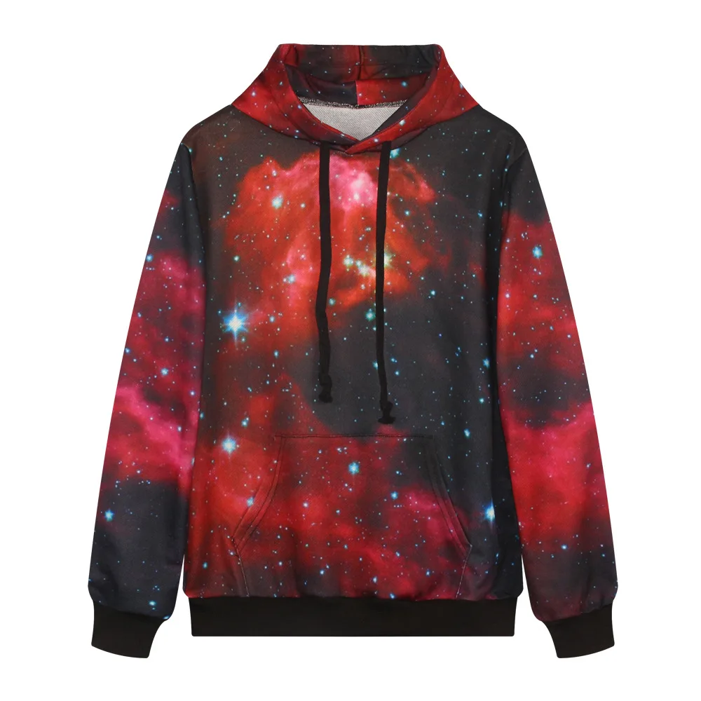 3D Print Red Galaxy Stars Hoodies Women Long Sleeve Hoodie with hat Men