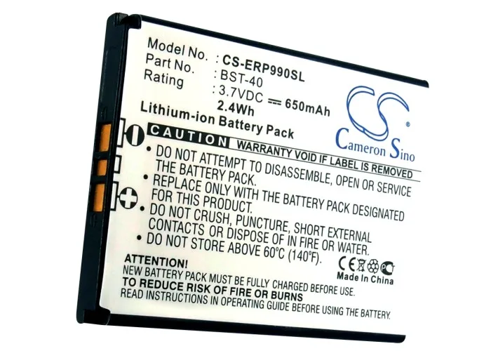 

Cameron Sino 650mAh Battery BST-40 for Sony Ericsson P1, P1c, P1i, P700i, P990, P990i, Z555i