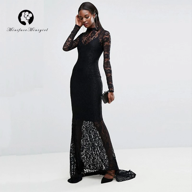 Vestido negro de encaje para mujer, verano 2018, Sexy, transparente, sin espalda, Vestidos ajustados, Vestidos largos de fiesta de lujo, Vestidos|women lace dress|lace dresssee lace dresses - AliExpress