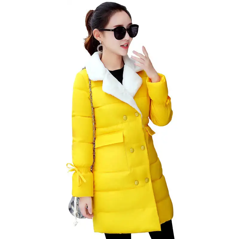 Winter Jacket Women Clothes Yellow Warm Thicken Long Parka Female