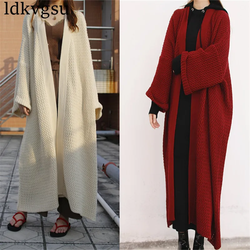 

2019 New Fashion Batwing Sleeve Long Cardigan Trench Coat For Women Loose Large Size Knitting Spring Autumn Sweaters Clothes V37
