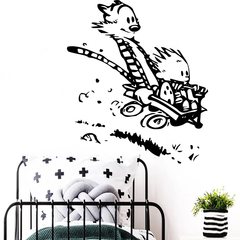 

Calvin and hobbes dancing Sticker Vinyl Wallpaper Home Decor For Kids Rooms Nursery Room Decor Wall Decal Home Decor