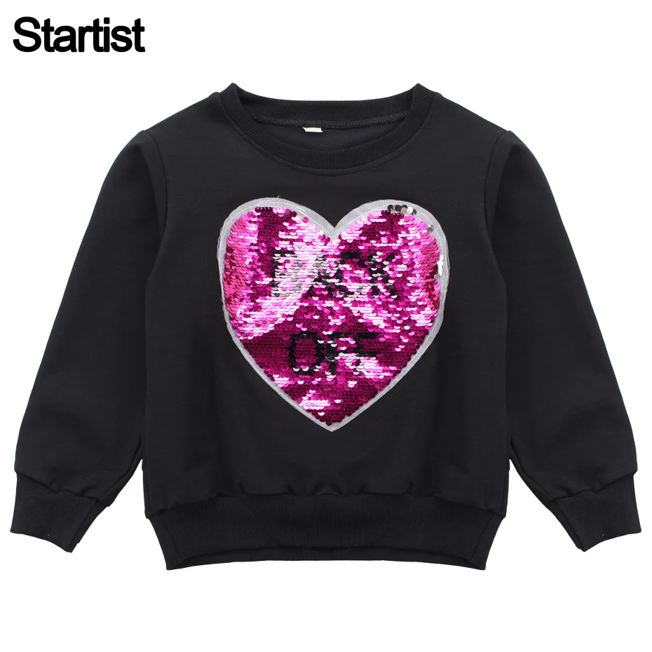 T Shirts For Girls Changble Heart Sequins Girl Sweatshirt
