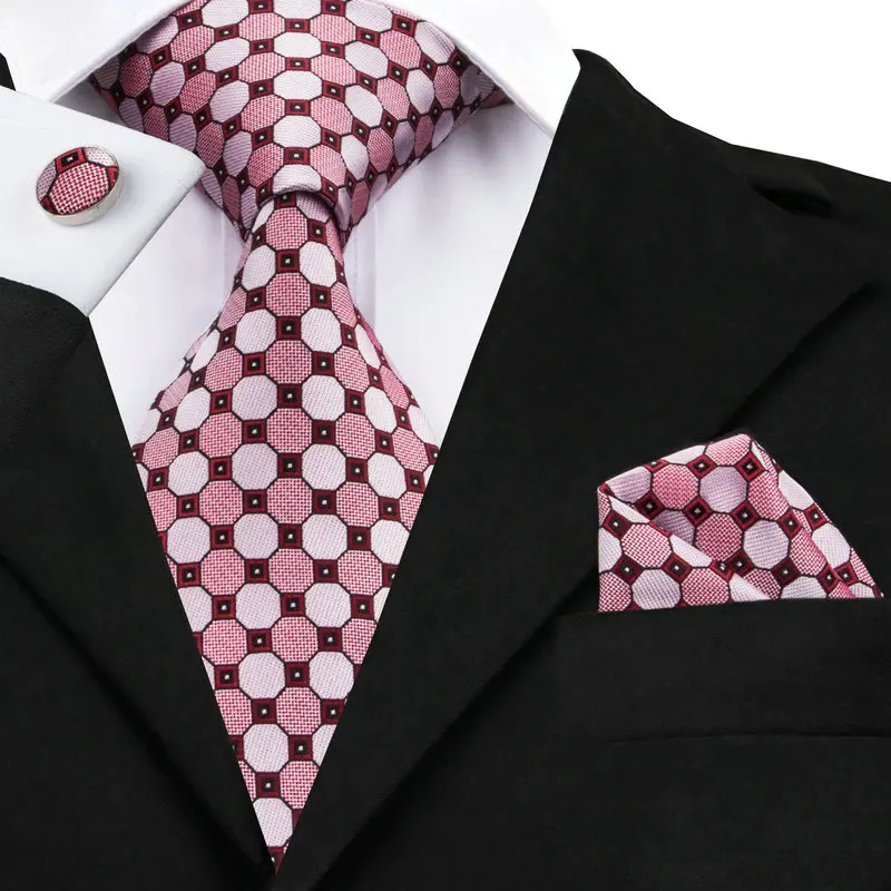 

SN-538 Indianred Rosybrown Red Novelty Tie Hanky Cufflinks Sets Men's 100% Silk Ties for men Formal Wedding Party Groom