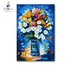 Завод цветок diy цифровая картина маслом по номерам с комплектами для детей на canvasa, Красивая Ваза Цветочная композиция раскраска номер
