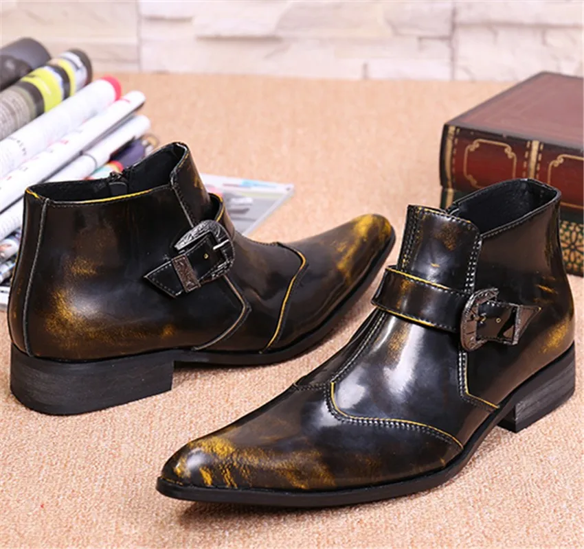 Mabaiwan/модные мужские ботильоны из натуральной бронзовой кожи; военные ботинки с острым носком; Свадебная обувь; ковбойские ботинки; мужская резиновая обувь