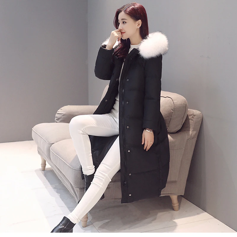 Зимняя куртка женское пуховое пальто чистый цвет средней длины парки с длинными
