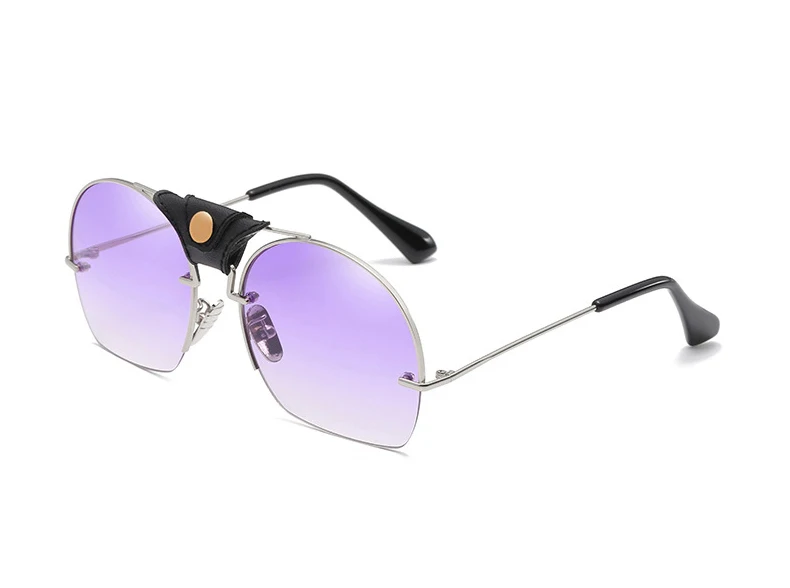 Классические градиентные женские солнцезащитные очки в полуоправе, фирменный дизайн, без оправы, круглая оправа, прозрачный градиентный цвет, солнцезащитные очки, женские оттенки - Цвет линз: C6 Purple