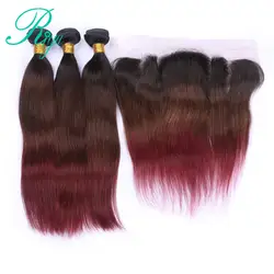 Riya Hair 1b/4/99j Ombre remy волосы прямые волосы для наращивания 3/4 пучков с 13*4 фронтальные бразильские человеческие волосы