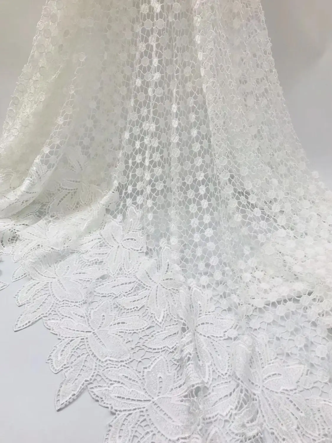 

white african lace fabrics 5yard guipure lace fabric high quality african cord lace fabric for wedding dress RFJUL142