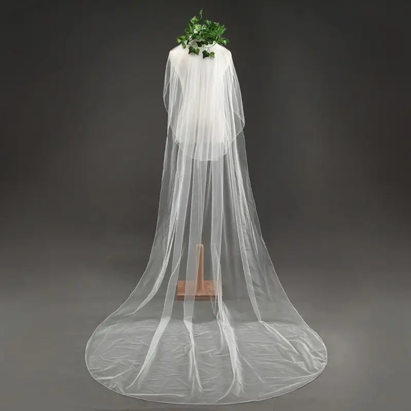 

Double Layer Women Trailing Irregular Wedding Veil Ribbon Covered Wavy Trim Solid Color Mesh Grid Bridal Veil With Comb