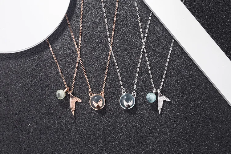 S925 серебро изделие Русалка пена ожерелье дельфины хвост кулон морские слезы русалки женский