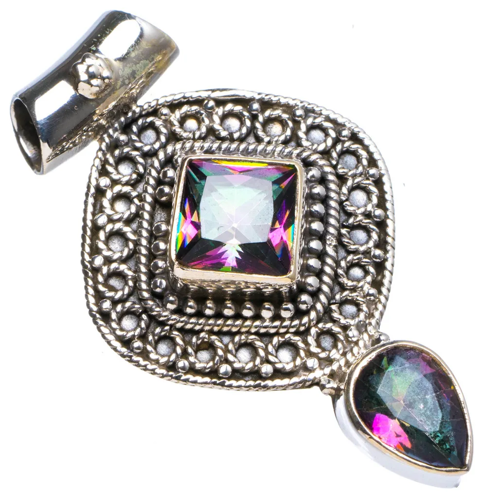 

Natural Mystical Topaz Handmade Unique 925 Sterling Silver Pendant 1.75" X0747