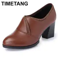 TIMETANG ฤดูใบไม้ผลิและฤดูใบไม้ร่วงรองเท้าส้นสูงรองเท้าผู้หญิงรองเท้าผู้หญิงลึกปากเดี่ยวหนารองเท้าส้นรองเท้ารองเท้าผู้หญิงปั๊ม
