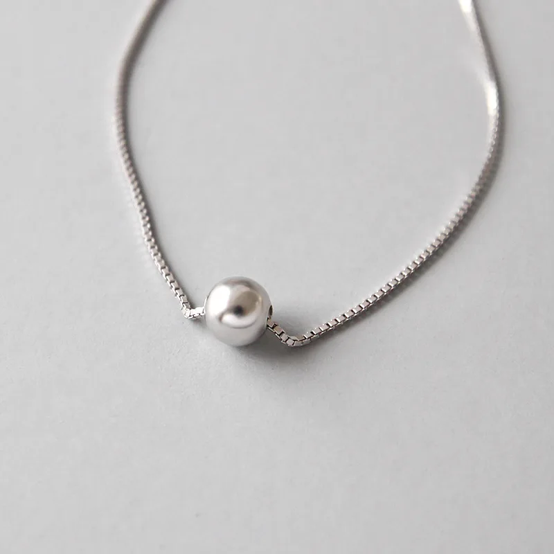 

925 Sterling Silver Necklaces Round Bead Simple Short Clavicle Chains Necklace Wedding Colar Feminino WDN010