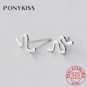 

PONYKISS 100% 925 Sterling Silver Simple Wave Line Stud Earrings Women Party Fashion Minimalist Accessory For Girl Delicate Gift