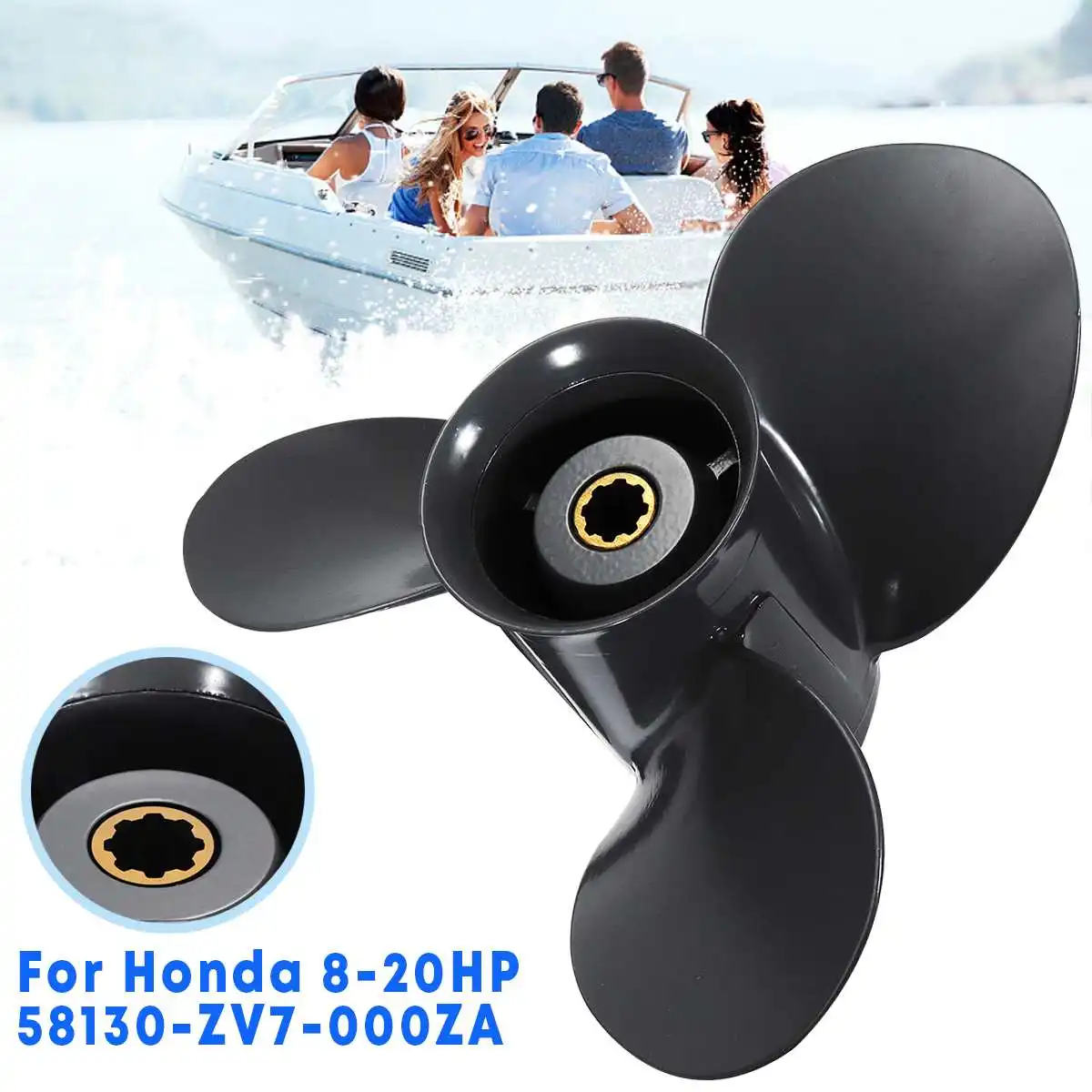 

Auzan 9 1/4 x 12 Marine Propeller For Honda Outboard Engine 8-20HP 58130-ZV7-000ZA Aluminum Alloy 3 Blades 8 Spline Tooth