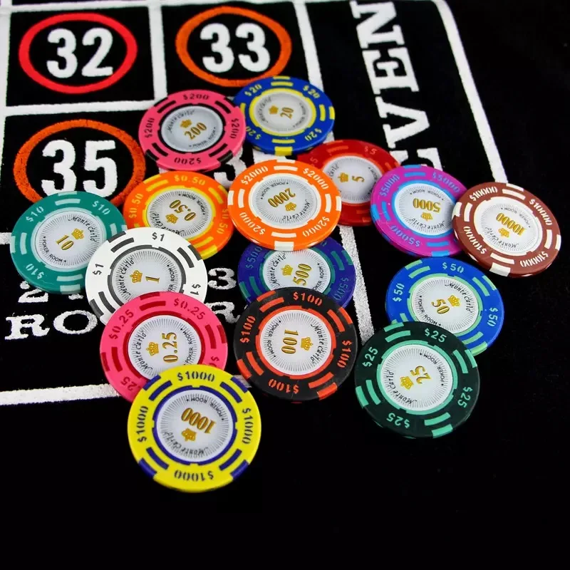 

Monaco Monte Carlo Poker Chips Casino Gambling Set Fichas de Pquer 14g Clay With Steel Core 10pcs Pocker Chips