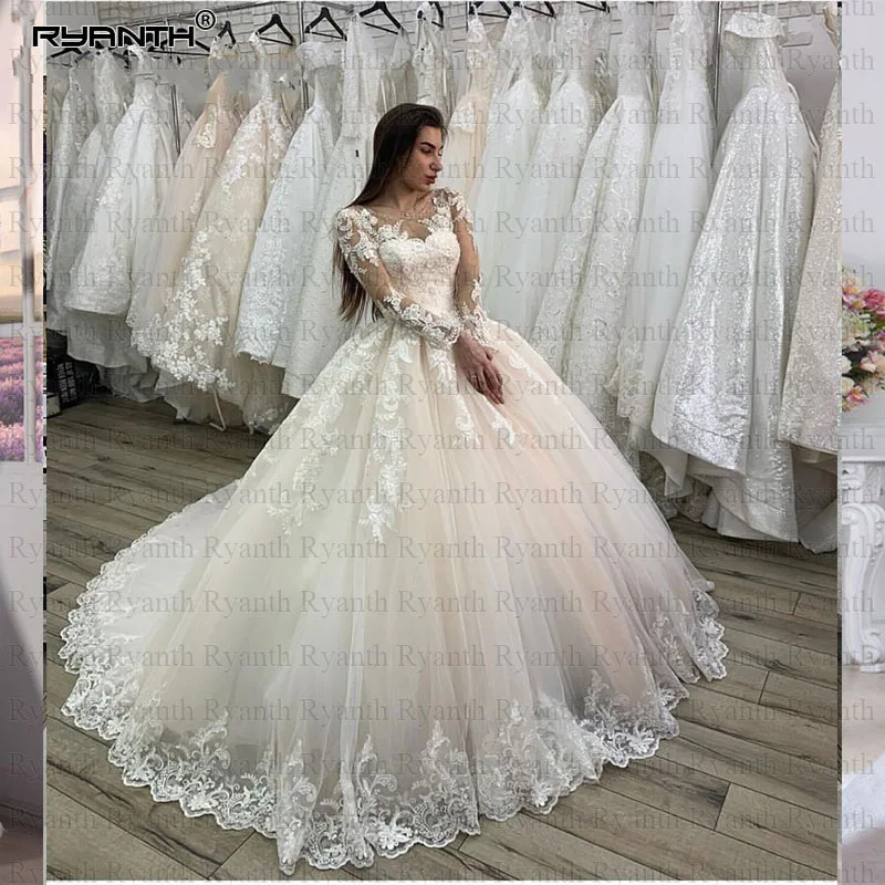 

Luxury Vestido de noiva Princess Ball Gown Robe De Mariage 2019 New Arrival Lace Up With Buttons Back Wedding Dress Custom Made