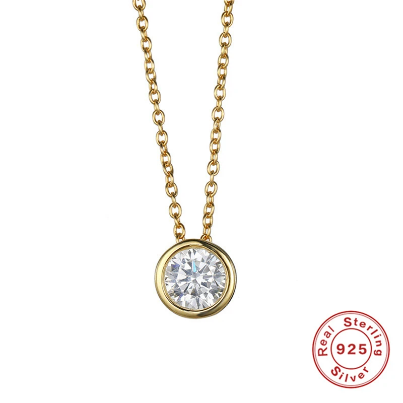 

BOAKO New 925 Sterling Silver Choker Necklace Simple Round CZ Zircon Pendant Necklace Women Gold Chain Wedding Jewelry collares