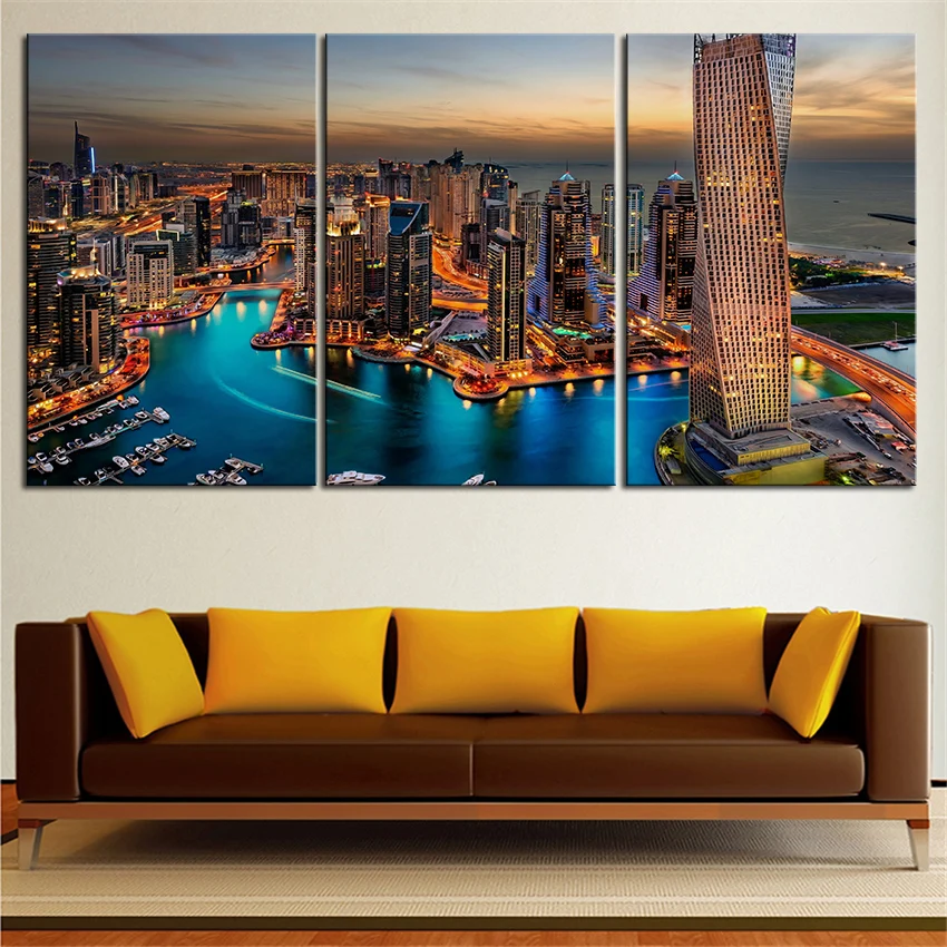 3pieces united arab emirates dubai marina Printed Oil Painting On Canvas for Home Decor wall