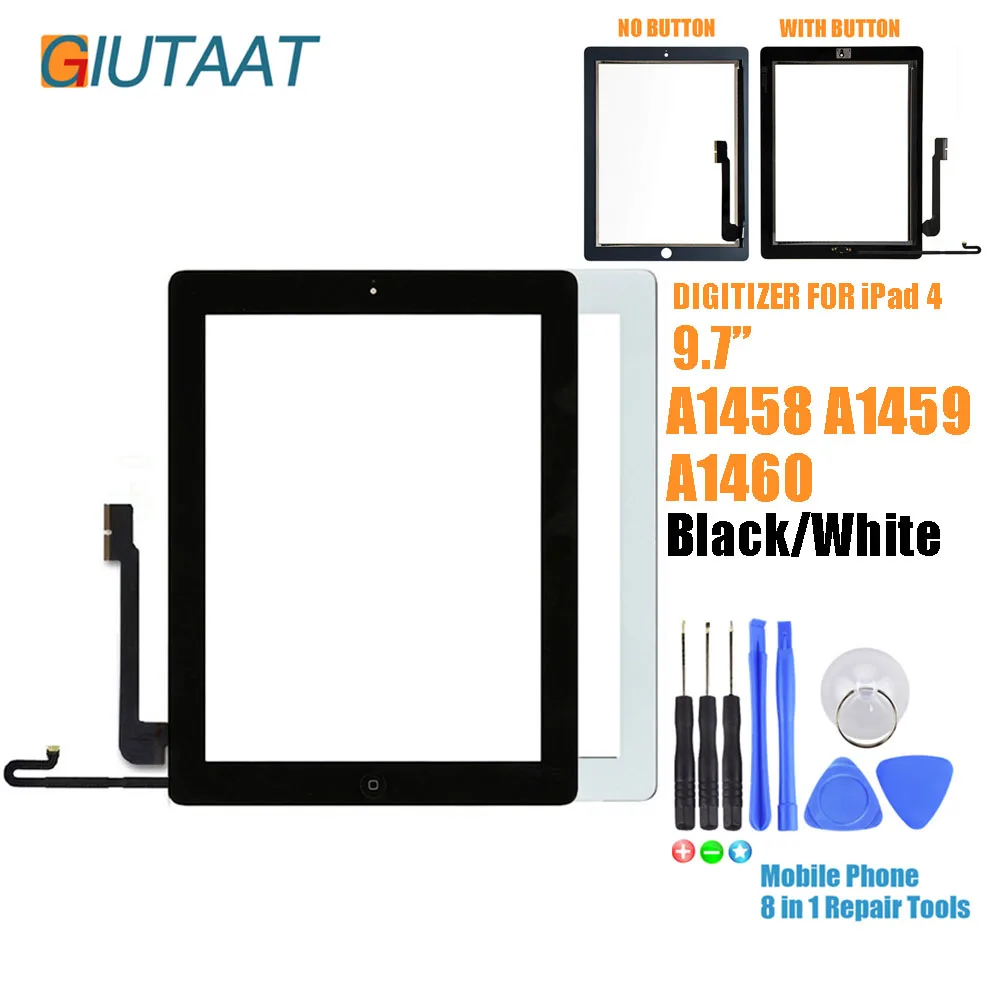 

Touch Screen Digitizer Front Glass Panel Replacement For iPad 4 iPad4 A1458 A1459 A1460 with Home Key Button Tools Kit