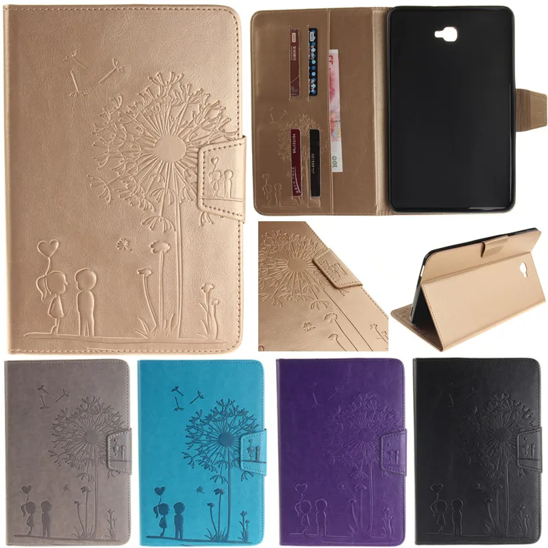 

Cute Cartoon Dandelion Lovers Stand Flip Leather Case For Samsung Galaxy Tab A A6 10.1 2016 T585 T580 T580N Tablet Cover Case