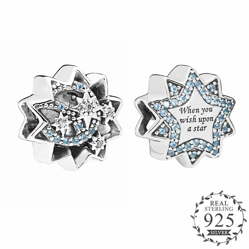 

2018 Autumn When You Wish Upon A Star Charm with Blue Enamel & CZ fits pandora Bracelets Charm Silver 925 Original DIY Jewelry.