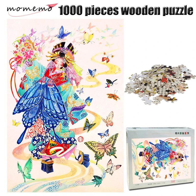 

MOMEMO Butterfly and Girl Color 1000 Pieces Wooden Jigsaw Puzzle 1000 Pieces Adult Puzzle Chinese Style Hand Painted Puzzle Toys