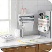 Домашняя пластиковая стойка для хранения Многофункциональная Пластиковая Обертка режущее устройство настенный держатель для бумажных полотенец кухонный органайзер для хранения
